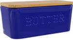 Large Bamboo Butter Dish with Lid for Countertop, Ceramic Butter Container With Airtight Cover, Butter Keeper for Counter or Fridge, White Butter Holder Storage