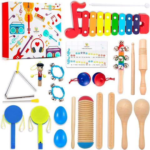 Ingeniuso Toddler Musical Instruments For Kids Band 32 PCS Musical Toys With Gift Box Wooden Maracas Xylophone Set For Children Encourage Music Sense For Kids Preschool Educational Learning
