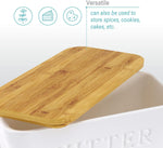 Large Bamboo Butter Dish with Lid for Countertop, Ceramic Butter Container With Airtight Cover, Butter Keeper for Counter or Fridge, White Butter Holder Storage