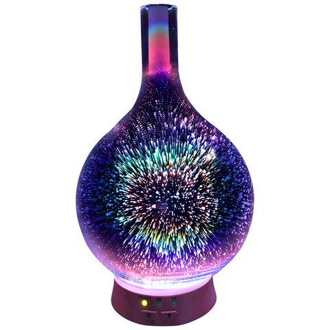 Round Bottom Flask Essential Oil Aromatherapy 6 Colorful LED Light Display Diffuser with a 3D Glass Vase Cover and a comforting Cool Mist