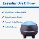 Ingeniuso Essential Oil Diffuser Humidifier with Bluetooth Speaker Dark Grain Wood Pure Aromatherapy
